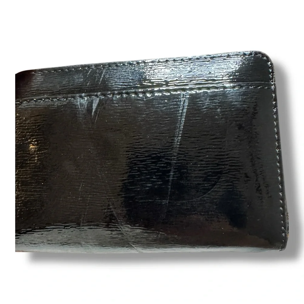 kate spade Black Patent Leather Bow Zip Wallet with Gold Accent